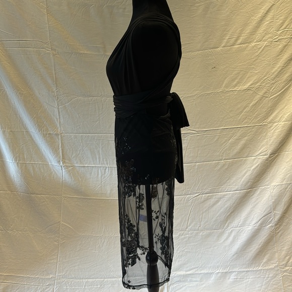 NWOT Sexy Black Dress Floral Printed Mesh Patchwork Bodycon Dress - Picture 8 of 14